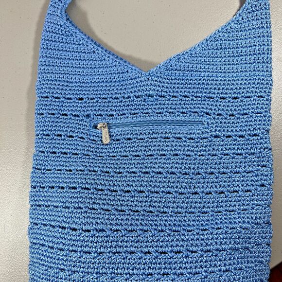 The Sak Hand Crocheted Blue Hobo Shoulder  Bag Magnetic Snap - Picture 2 of 11